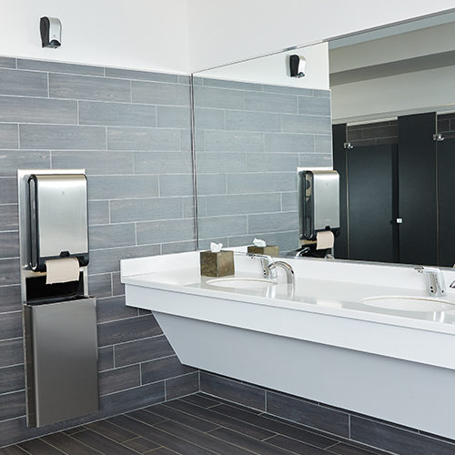 A clean, hygienic and efficiently upgraded workplace restroom. 