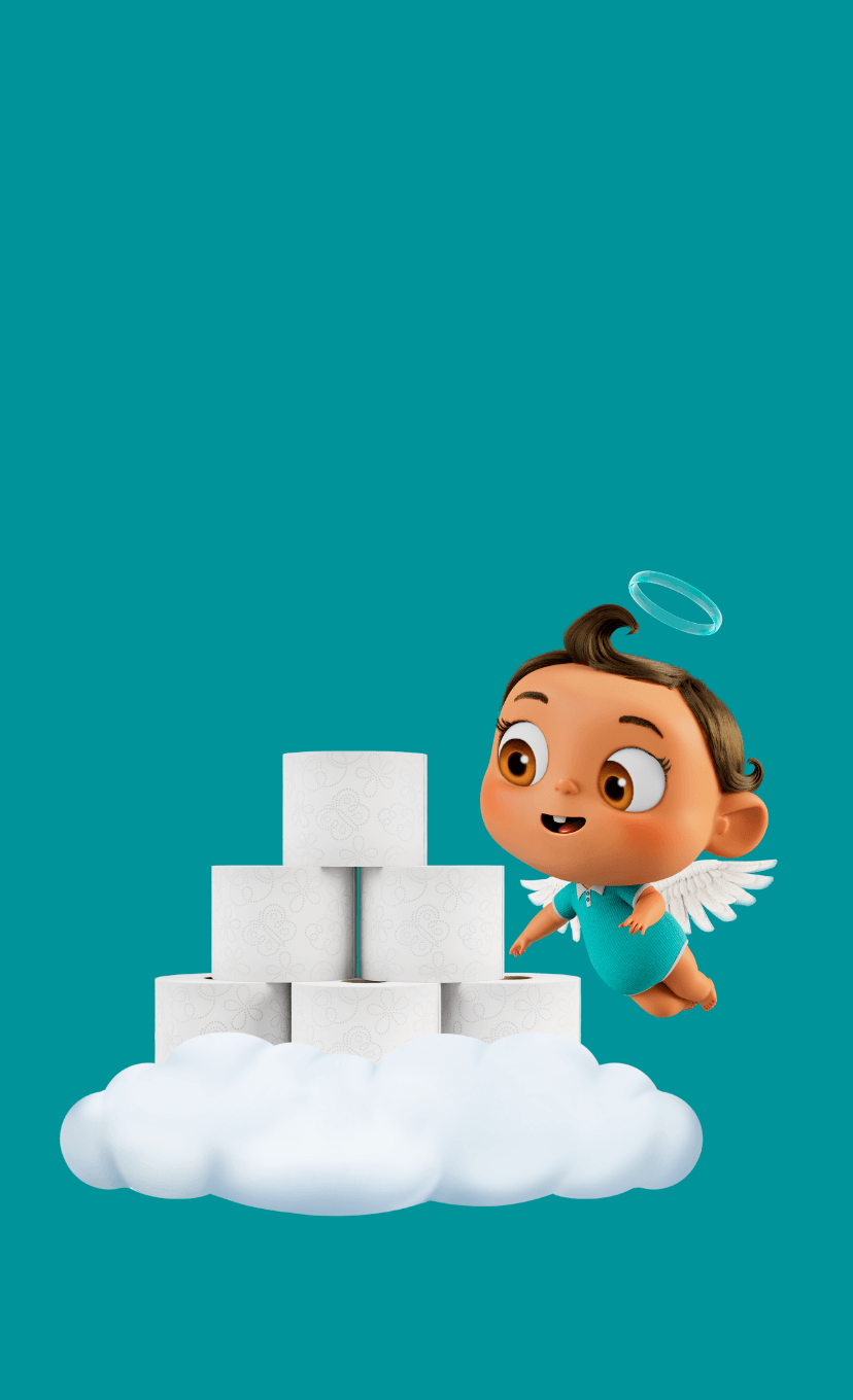 Angel Soft Baby with Toilet Papers on a cloud