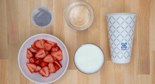 Iced Strawberry Hibiscus Tea Latte Ingredients And Dixie Cup.