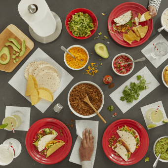 Overview of various food items to make tacos.