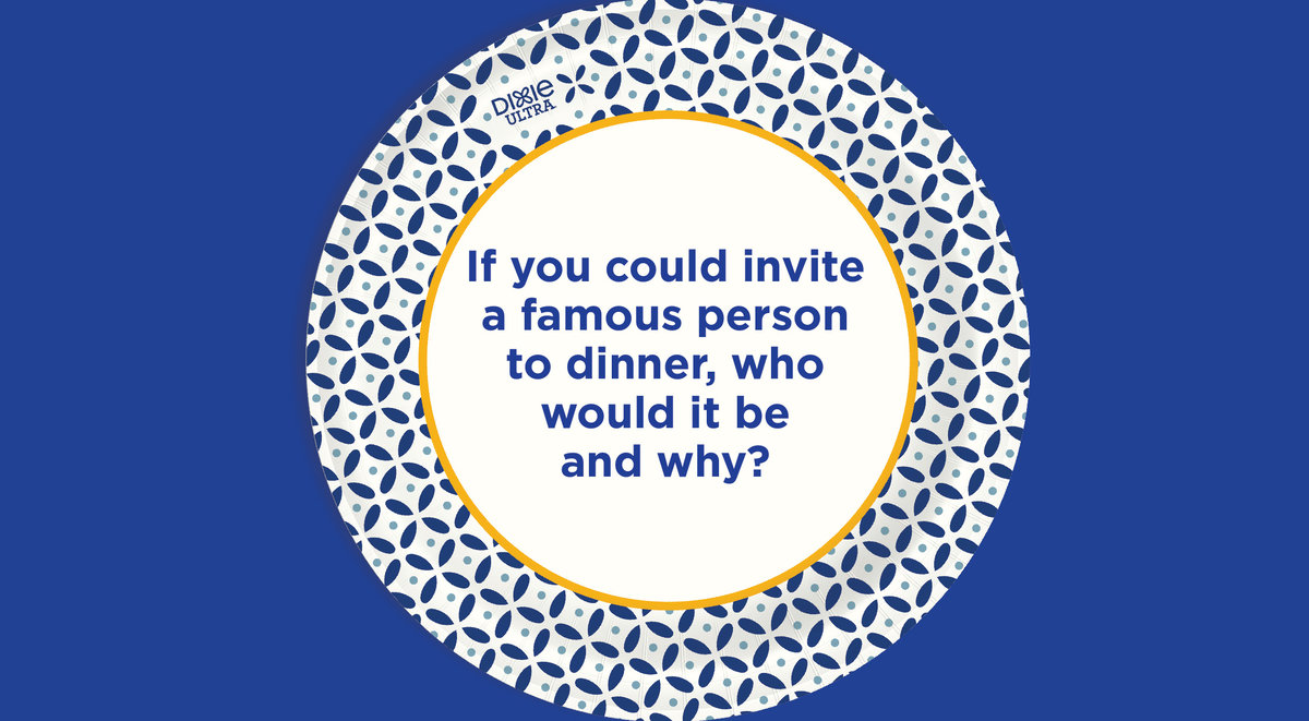 If You Could Invite A Famous Person To Dinner Who Would It Be And Why Written On Dixie Ultra Paper Plate.