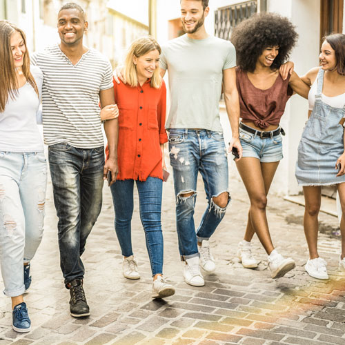 Group of young people walking. 