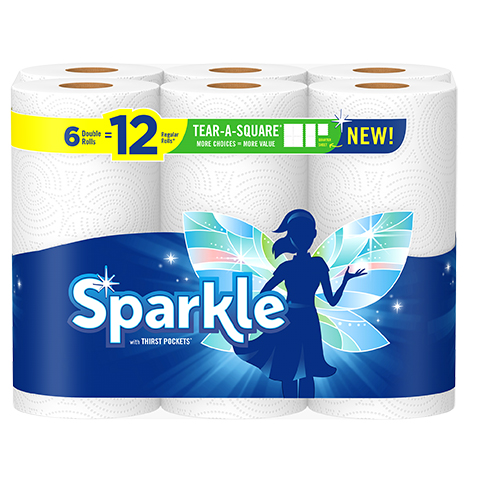 Sparkle tear a square paper towels.