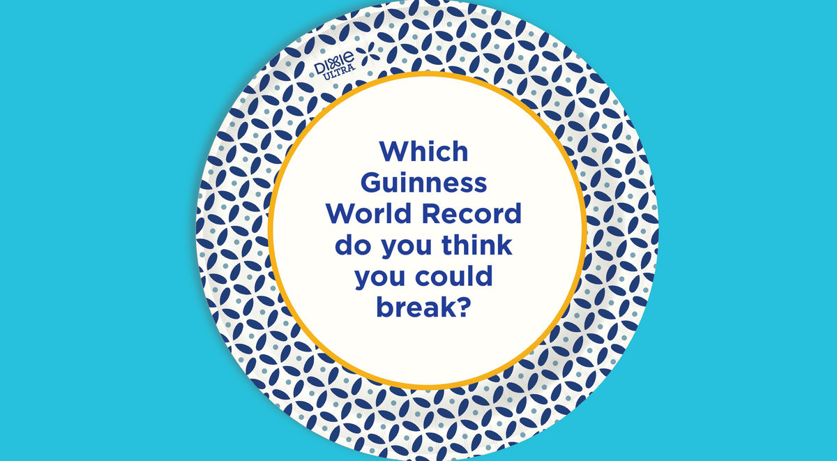 Which Guinness World Record Do You Think You Could Break Written On Dixie Ultra Paper Plate.