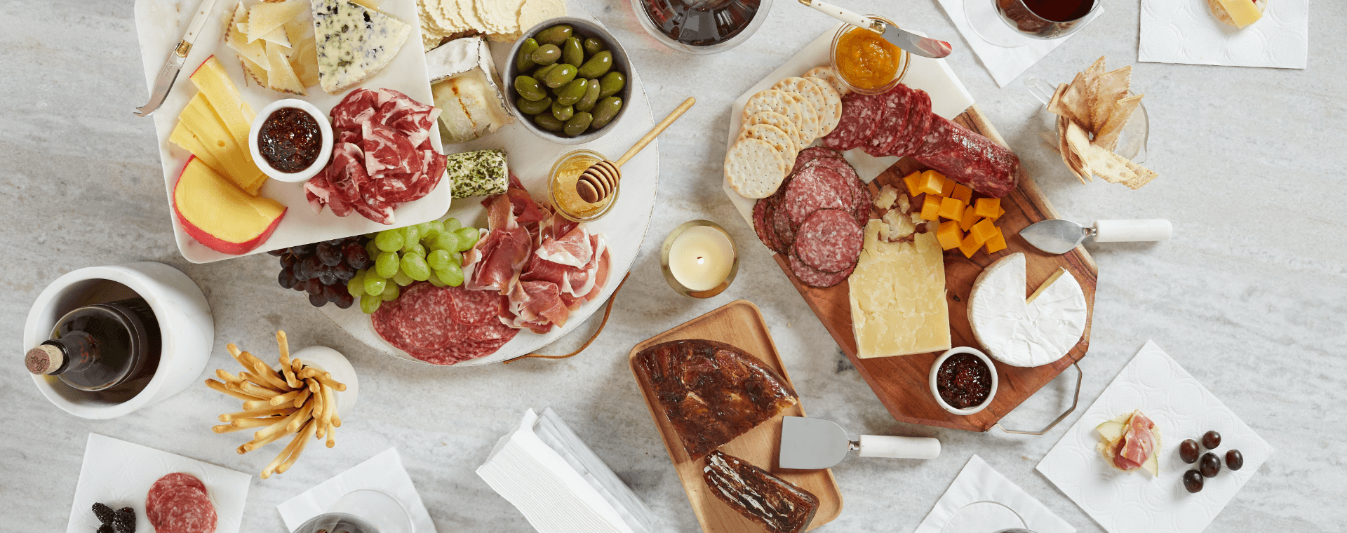 Charcuterie display on a table.