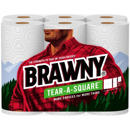 Brawny tear a square paper towels.