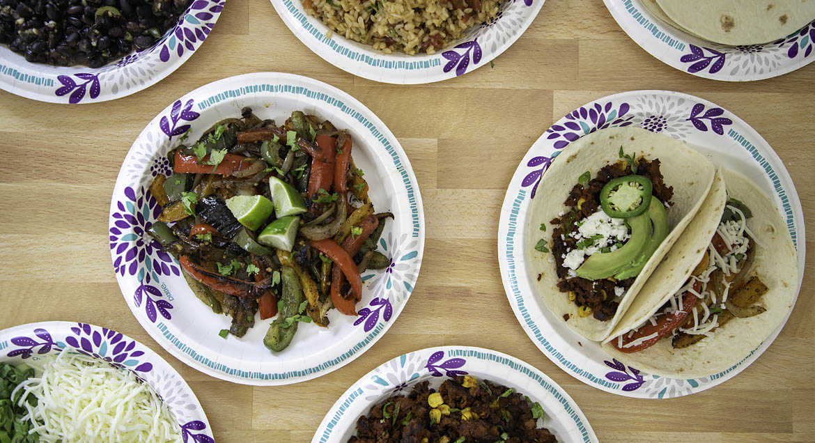 Tofu Sofirta Tacos On Dixie Everyday Paper Plates.